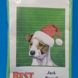 Jack Russell Terrier Christmas Santa Hat Indoor Outdoor Flag Barbara Van Vliet